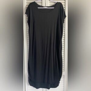 Double Zero Black Midi T-shirt Dress, Sz M, Wide Scoop Neckline, So Soft